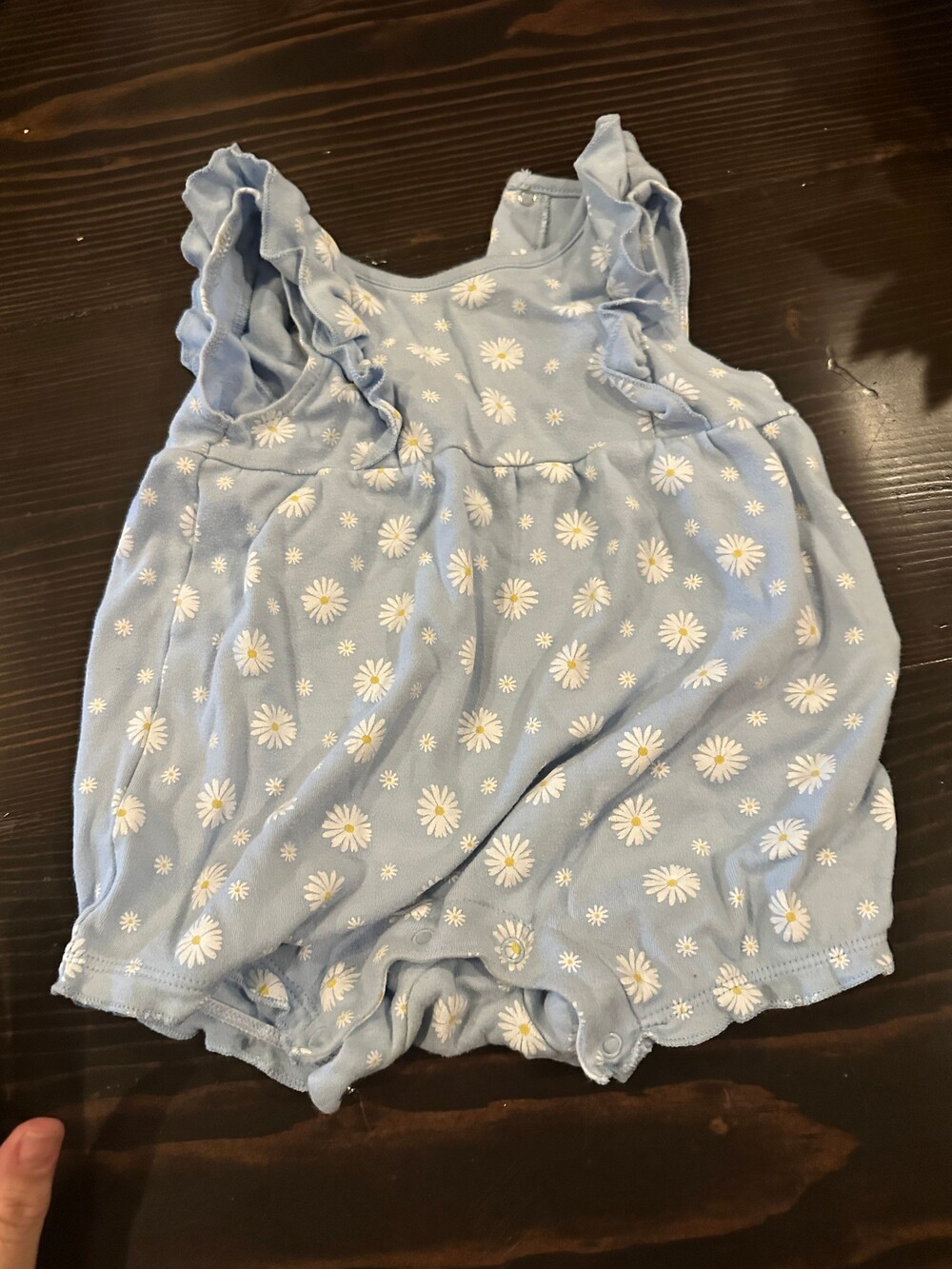 Baby Romper Light Blue White Daisy Cotton Floral Print Ruffle Sleeves